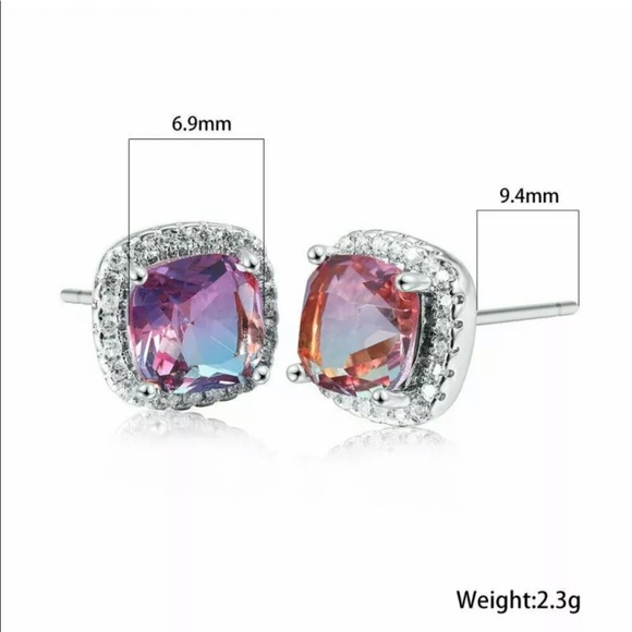 New 925 Silver Zircon Rainbow Colorful Ear Stud - Picture 3 of 3